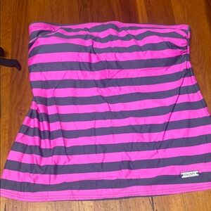 DKNY Vibrant Pink and Gray Strapless Striped Bikini Top